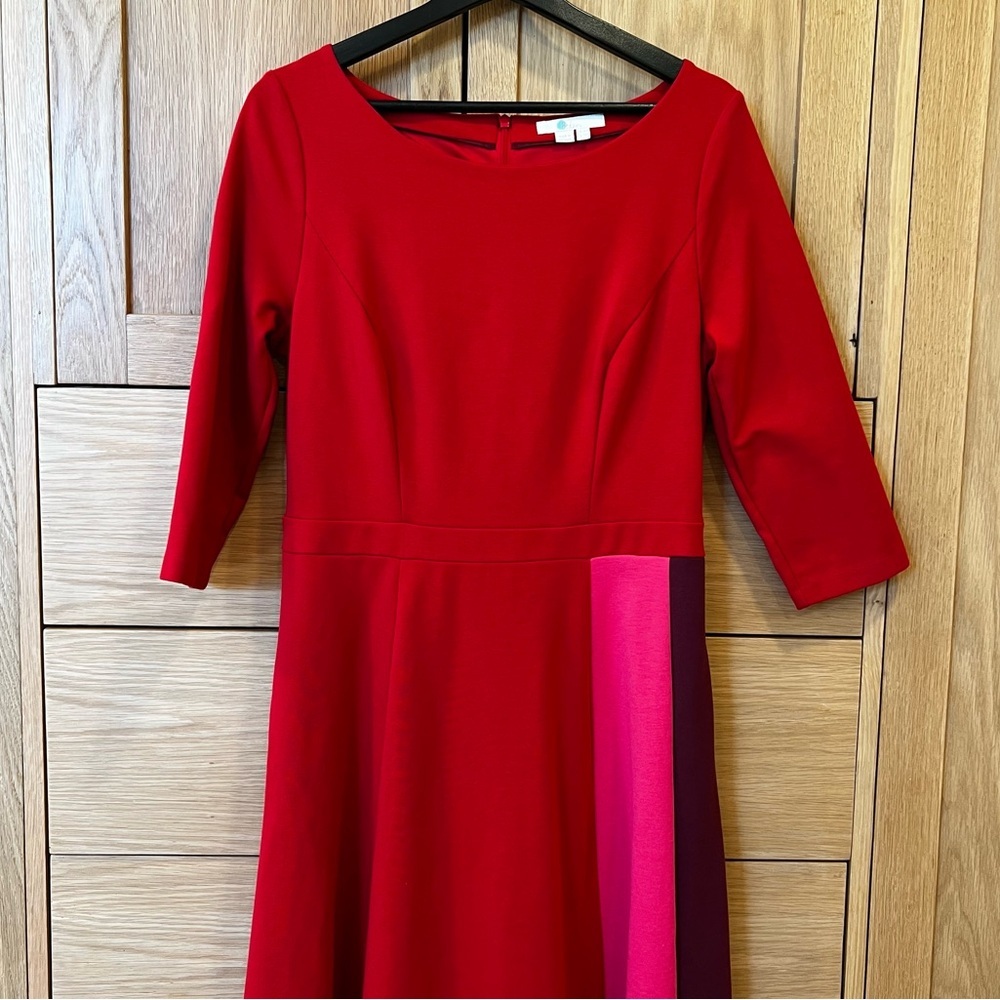 Boden Claudia Colorblock Ponte Knit Mid Dress Red Pink Size 10 Spring Colorful - Picture 2 of 6